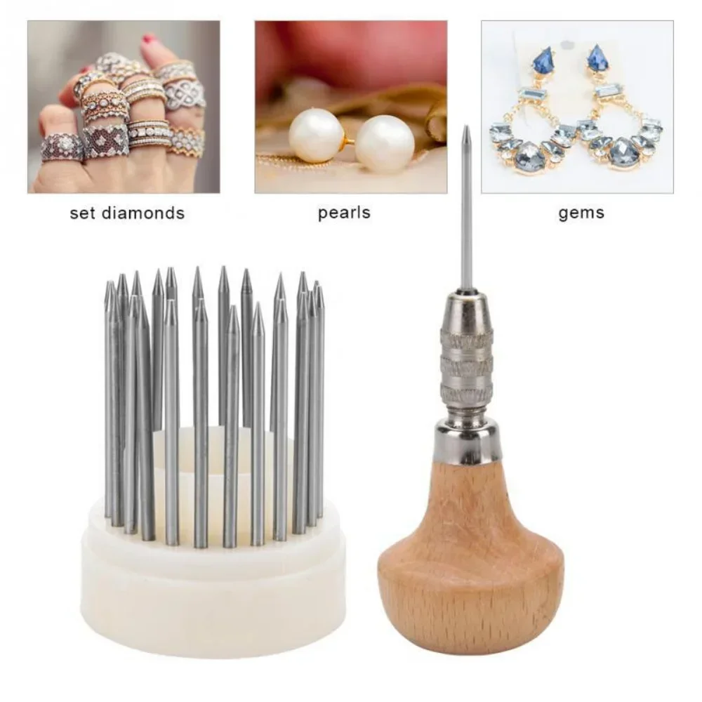 

23Pcs Beading Tool Set Diamond Stone Pearl Grain Tool Beader with Wood Handle Jewelry Making Tool Goldsmith for Jeweleres NH35