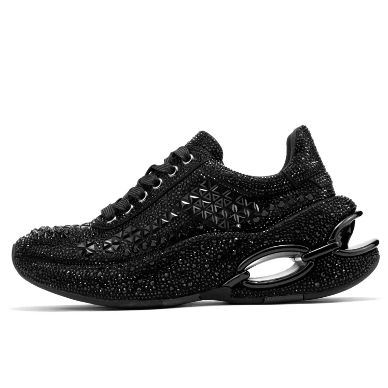 Chunky Sneakers Real Silk Cloth Rhinestone Shining Diamond Jewelry Dad's Shoes for Women's Youthful Vitality Casual Sports Shoes