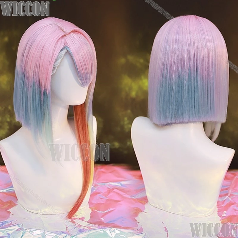 Lucy Anime Cyberpunk Cosplay Prop Edgerunners Short Wig Color-matching Hair Pink Women Girl Holloween Party RolePlay Customized