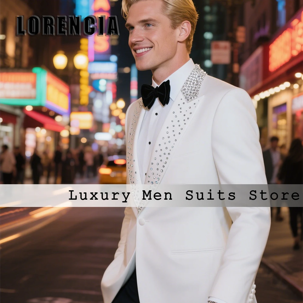 

Элегантные мужские костюмы с кристаллами, комплект из 2 предметов, блестящие смокинги, наряды для свадебной вечеринки, пиджак по индивидуальному заказу, брюки traje ju изменений masculino