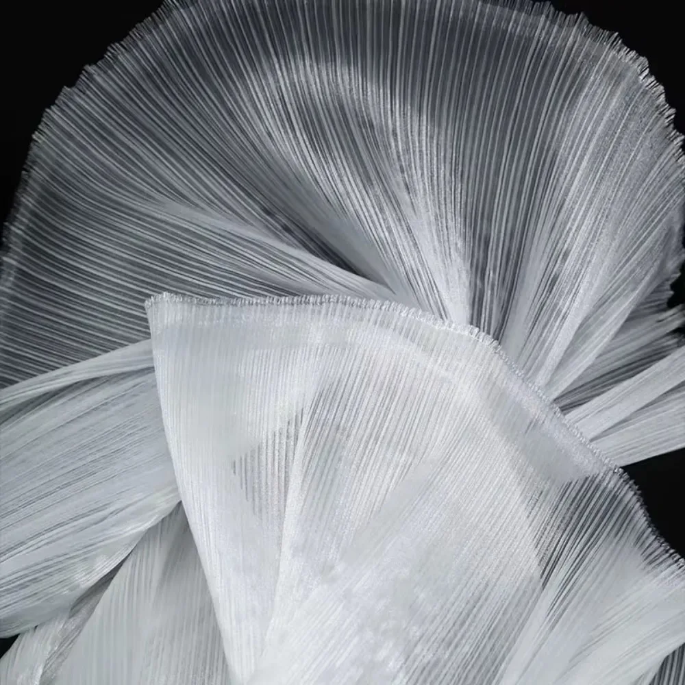 

Bright Pleated Organza Fabric,Sew Wedding Dress and Pants Pleated Mesh Fabrics,DIY Shape Stiff Shape Soft Designer Fabrics