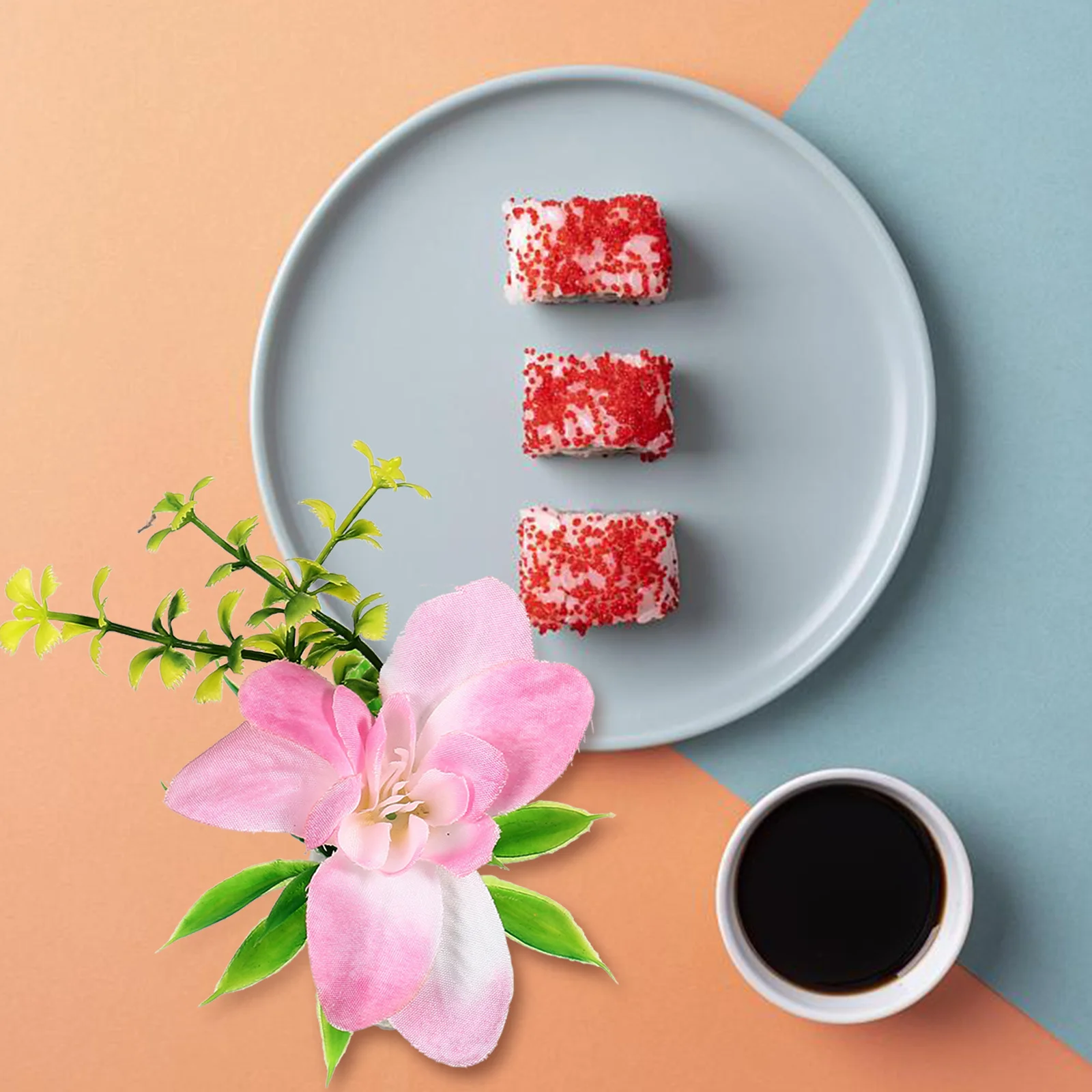 

4Pcs Orchid Plate Decorations Artificial Flower Grass Sushi Dish Ornament Food Plate Decorative Accessories Dish Decors