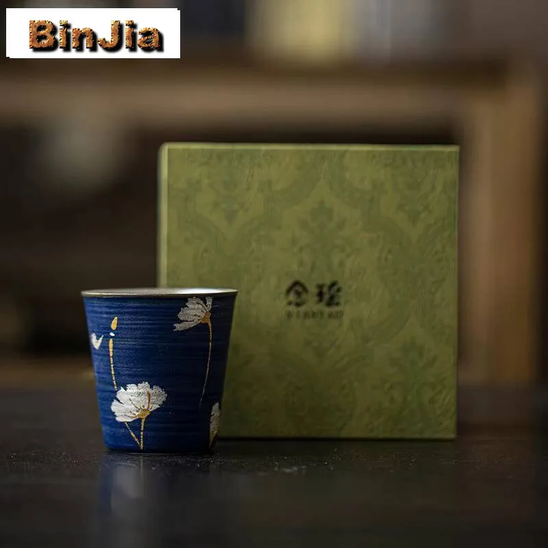 

100 мл чистая керамическая чашка с ручной росписью и цветком, пудра ручной работы Инь Кляйн, синяя мастер-чашка, кола, персональная чаша для чая, чайная посуда, подарок