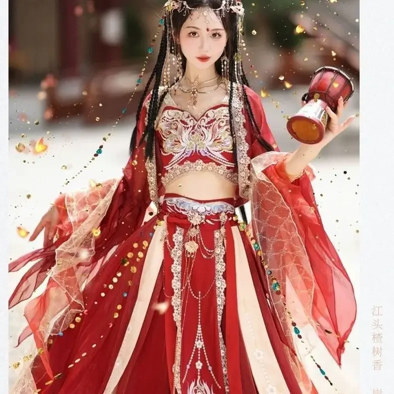 

2025 Chinese Ancient Costume Women's Dunhuang Dance Costume Performance Loulan Princess Dance Suit red hanfu Dress