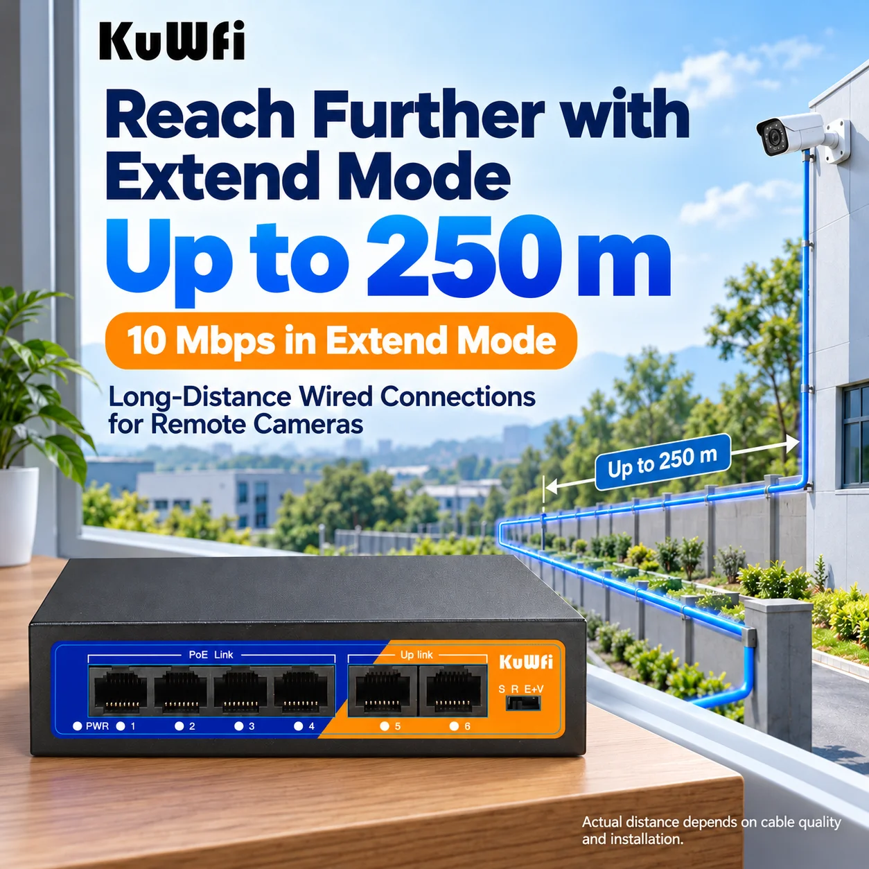 KuWFi PoE Switch with AP Router | 4-Port Gigabit Ethernet & Wireless Hub for IP Cameras | Plug & Play CCTV Network Solution