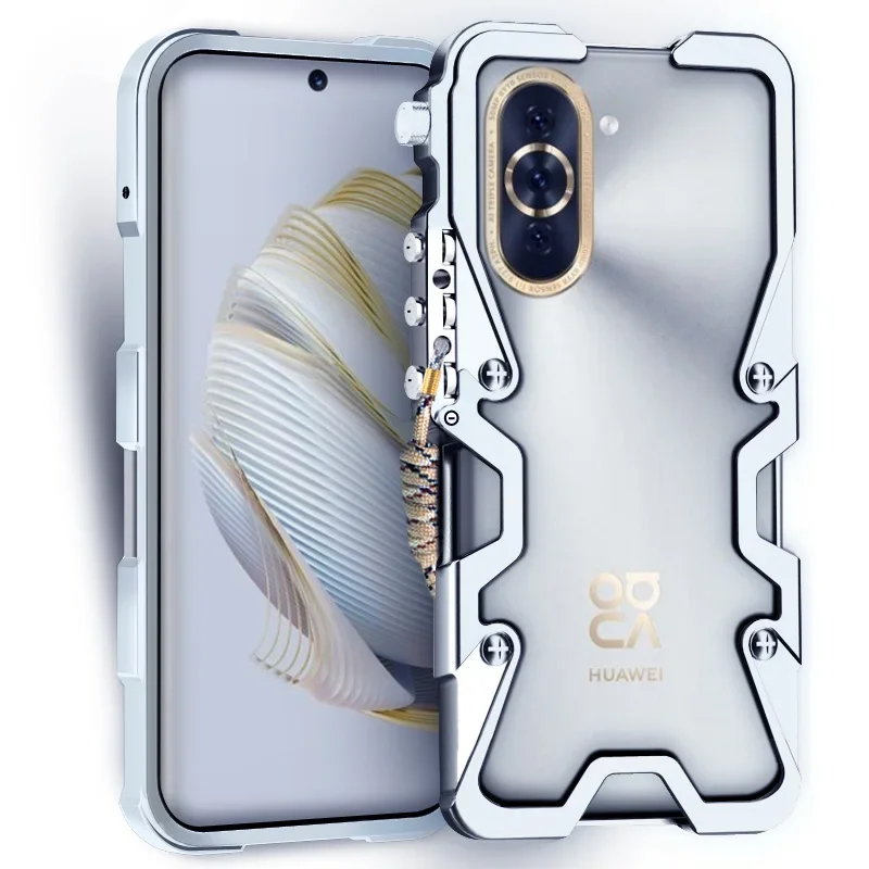 New! Armor Metal Aluminum Phone Cases Bumper For Huawei Nova10 Nova 10 Pro Cover Mechanical Purely Handmade Skull Case