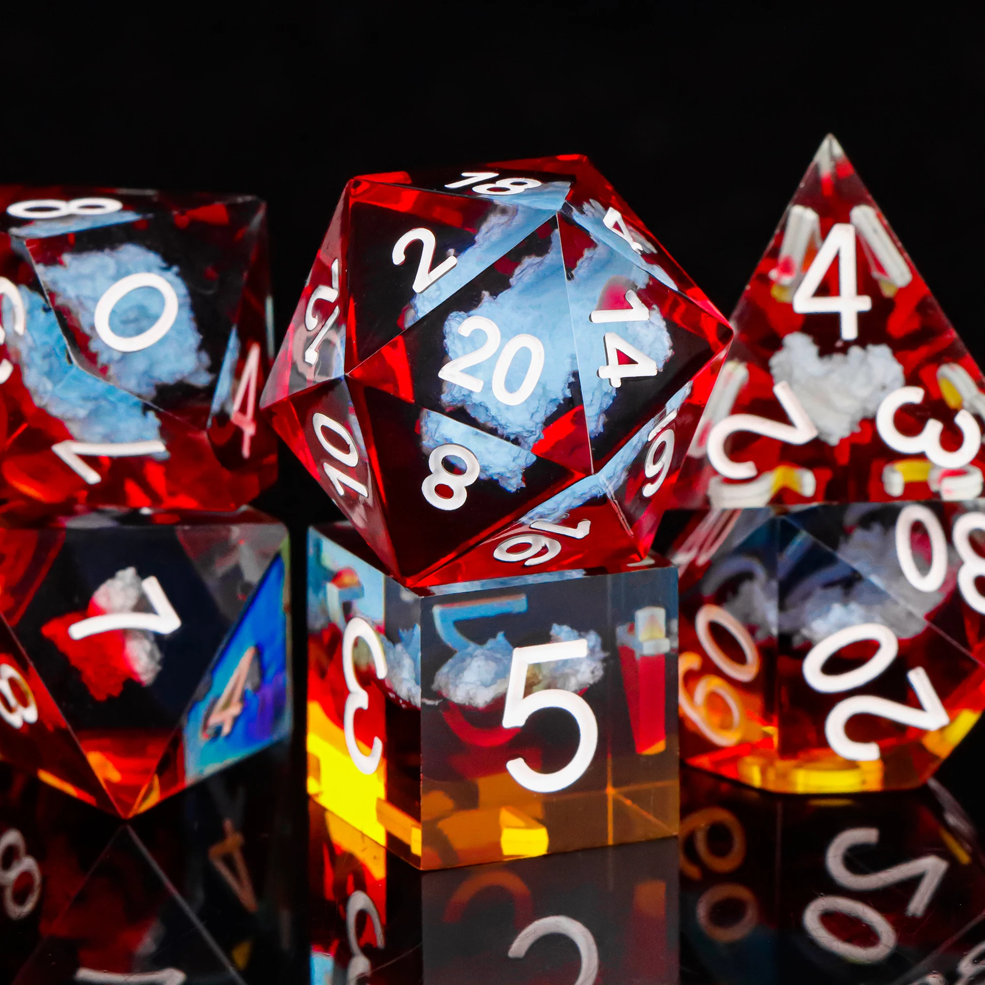 مجموعة نرد جبلية، d and d النرد حاد الحواف الراتنج النرد D&D مجموعة نرد اليدوية مجموعة نرد متعدد السطوح للزنزانات والتنينات