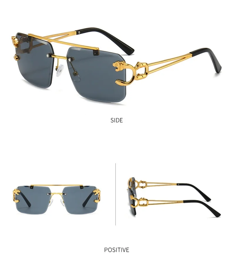 Gafas De Sol cuadradas De lujo para hombre y mujer, lentes De Sol sin montura Vintage De diseñador De marca, gafas De Sol Retro a la moda para