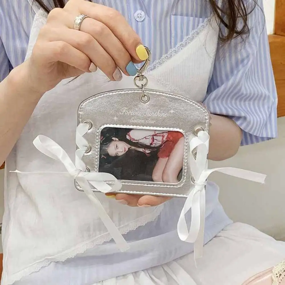 

Korean Idol Balletcore Photocard Holder Ribbon Korean Style PU Photocard Holder DIY with Keychain Pendant Bus Card Holder
