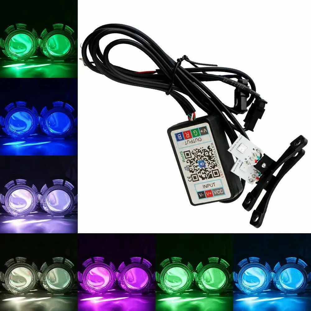 

2 шт. rgb противотуманная фара светодиодная диафрагма автомобильные декоративные фонари светодиодные атмосферные фонари глаз дьявола светодиодные линзы «ангельский глаз» модифицированная лампа приложение