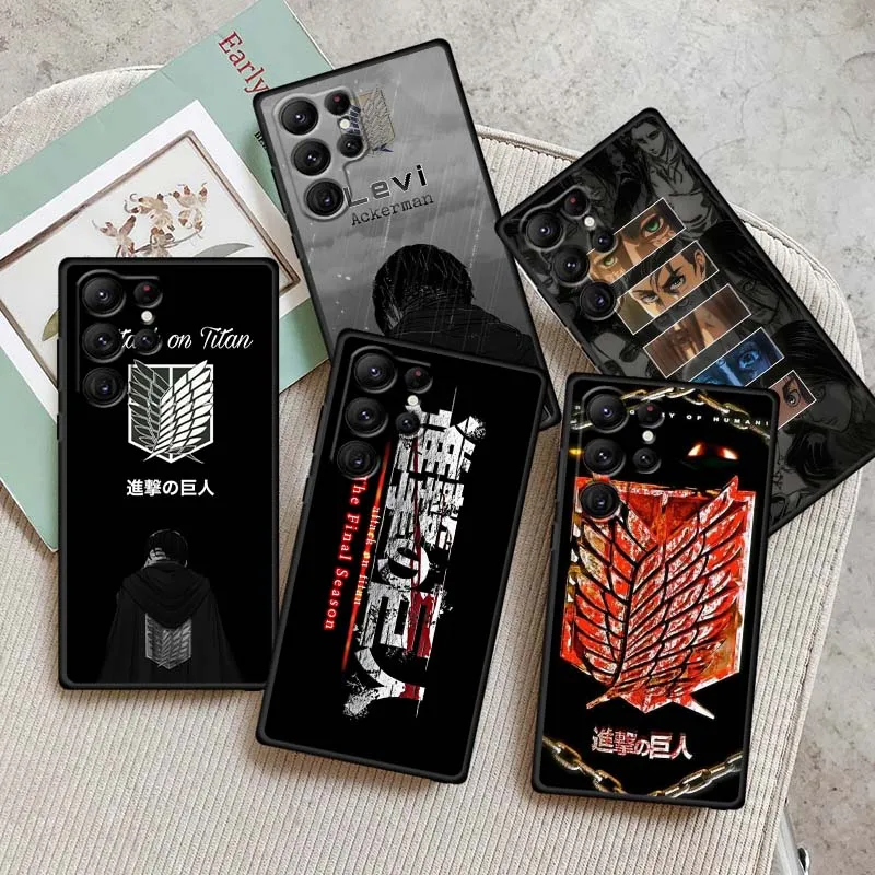 

Anime Logo A-Attack on Titans Phone Case For Samsung Galaxy S25 S24 S23 S22 S21 S20 S10 Ultra Plus FE 5G Black Soft TPU Cover