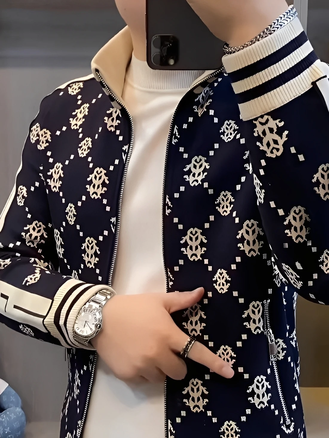 

Men's Knitted Slim Fit Jaet Sli Korean Version Autumn New Faionable Stand Collar All-Match Trendy Zipper Closure Coat