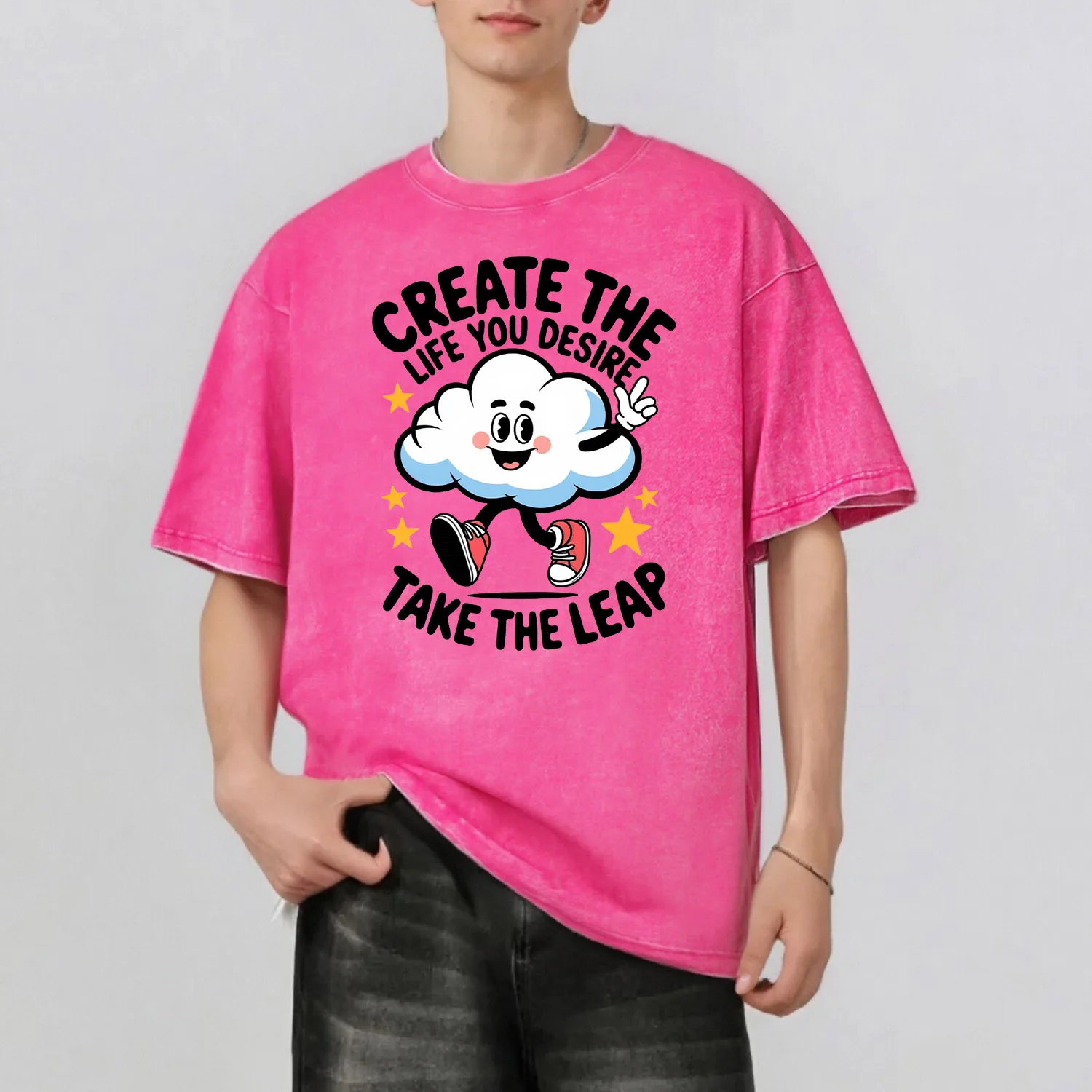 الغيوم الجرافيك الطباعة الرجال الصيف ريترو ستايل غسلها المياه تي شيرت عادية قصيرة الأكمام الأساسية الرجال أعلى 230 جرام