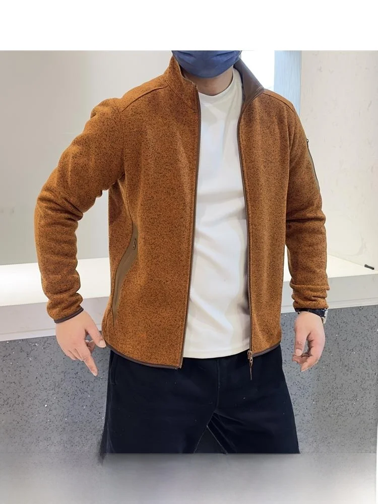 

Warm Knitted Jaet Outdoor ket Design Stand Collar Thermal Outerwear for Men Stand Fit Long Sve Autumn Winter Coat