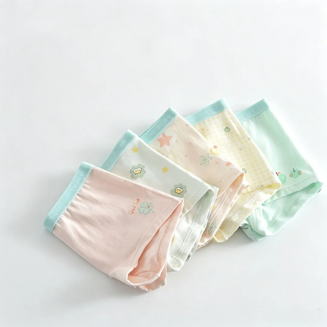 5pcs/Lot 94%Cotton Girls Underwear Cartoon Character Kids Fashion Short Boxer Briefs 110-160 Size for Student Adolescent Girls