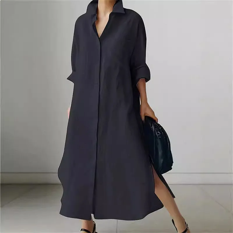 Pure Color Slit Dress Fashion Versatile Elegant Dresses Spring Summer