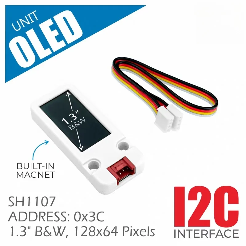 Official M5Stack Unit OLED Expansion Screen 1.3-inch Black and White Full-Viewing-Angle Panel with SH1107 Driver