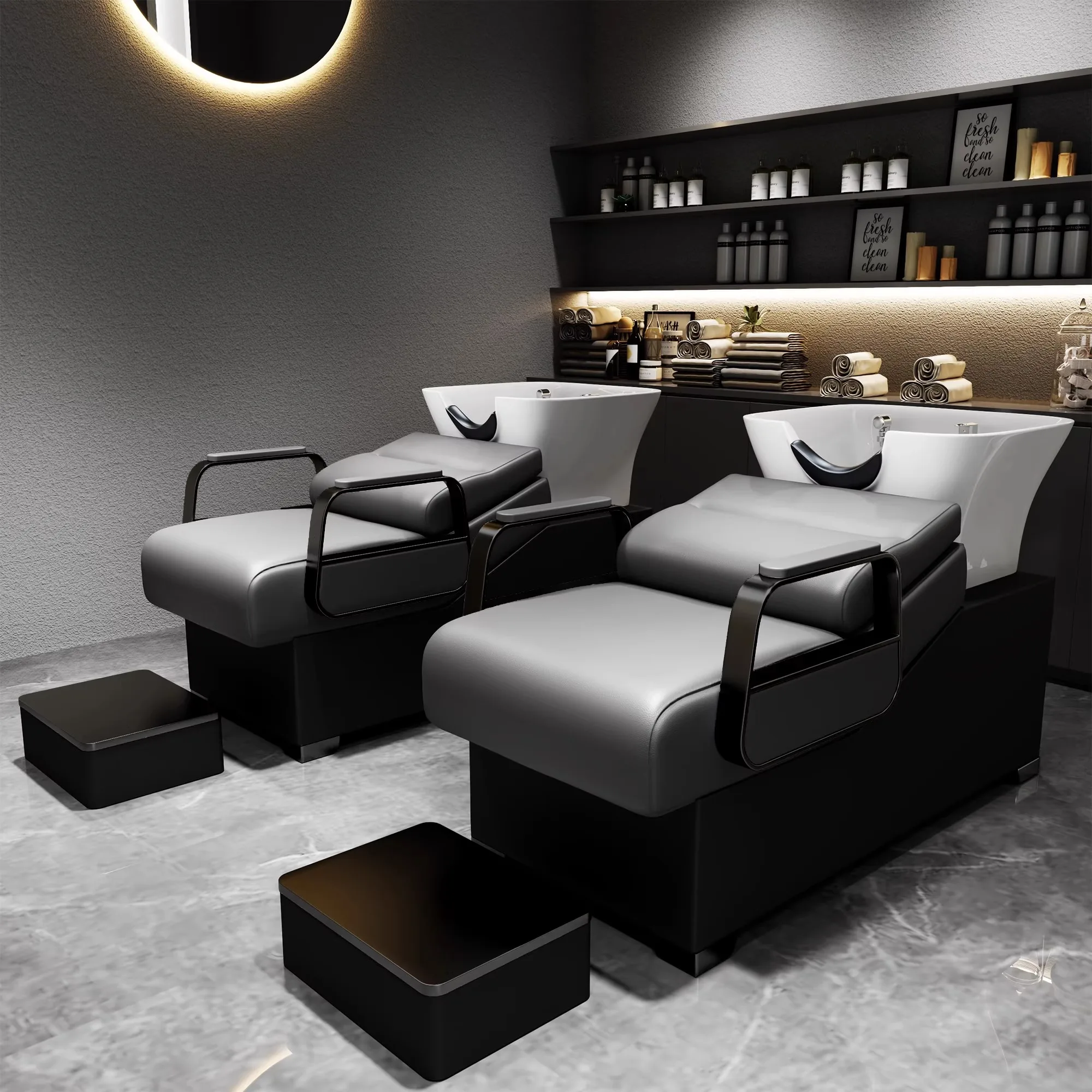 #High-End Salon-Specific Leather Shampoo Bed Semi-Reclining with Modern and Simple Design