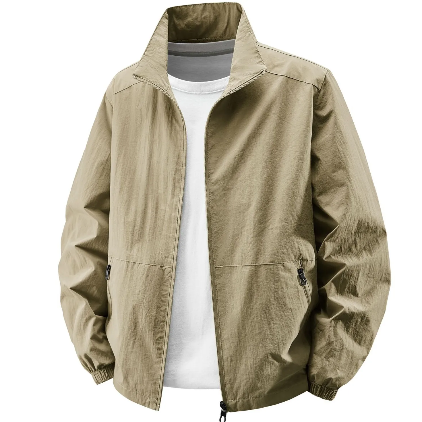 

New 2025 Men's Casual Thin Jaet Stand Collar Waterproof Spring Autumn Lightweight M Outerwear Polyester Fabric Long Sve