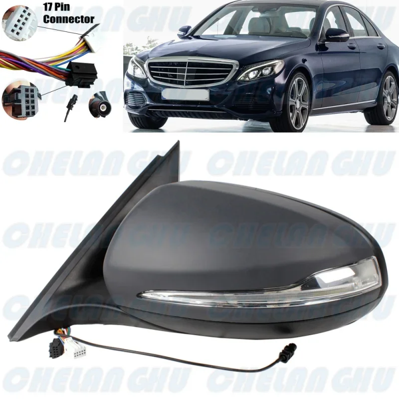 

For Benz W205 C180 C200 C300 C250 2014 2015 2016 2017 2018 Left Side 17 Pins UnPainted Power Fold Puddle Lamp Mirror Assembly