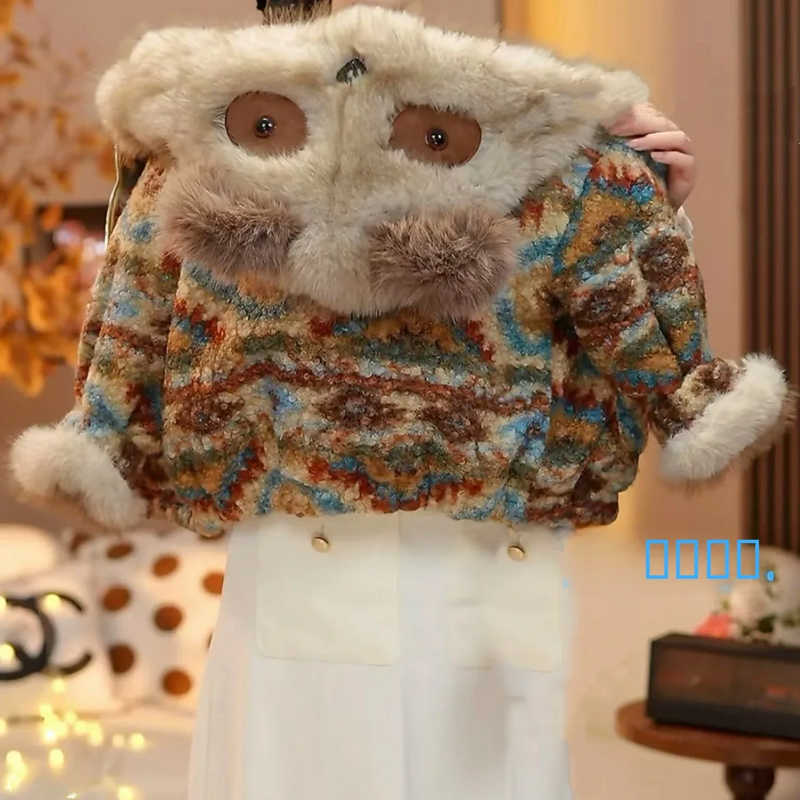 معطف أطفال من الفرو الصناعي قابل للارتداء على الوجهين، دافئ للغاية، بتصميم لطيف على شكل باندا، ملابس خارجية شتوية، فضفاضة وعصرية