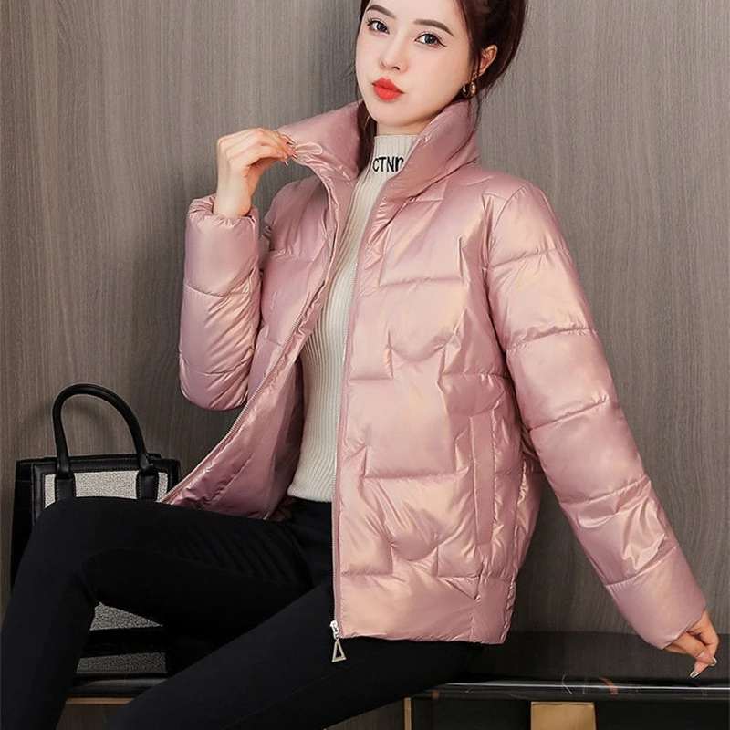 Winter Fashion Glossy Women\'s Jacket New Cotton Padded Loose Short Thick Warm Casual Parka Women\'s Coat Winter Clothes Women