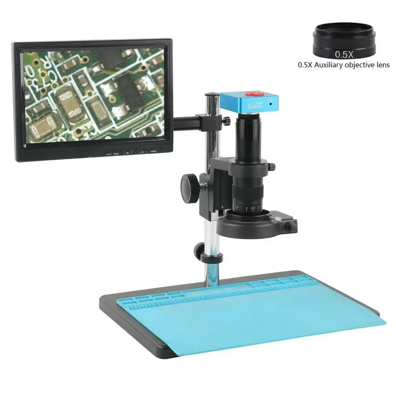 Adjustable 180X 200X Industrial Microscope Camera 55MP 4K 2K HDMI USB Video Recorder 10.1 Inch Display For PCB Soldering Repair