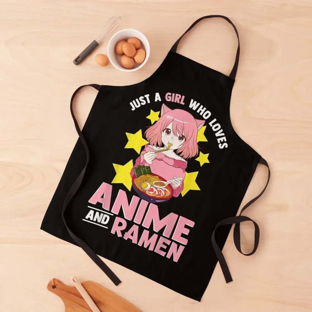 

Just A Girl Who Loves Anime and Ramen Bowl Japanese Noodles Apron kitchen clothes Women's Dress Apron