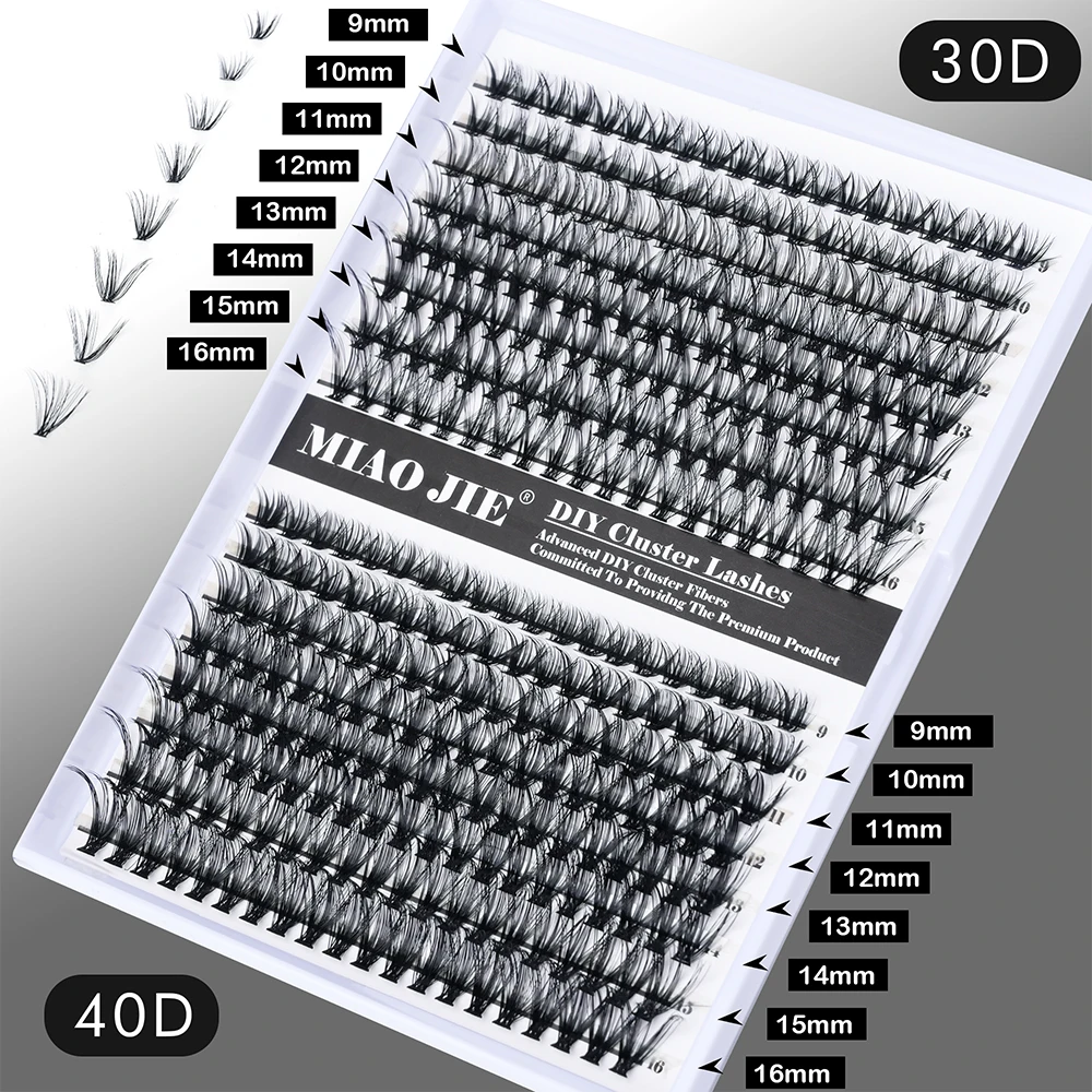 MJ 320PCS 30P 40P DIY Eyelash Extension Kit Individual Lashes Cluster D Curl Mix Lash Clusters with Bond and Seal Lash Extension