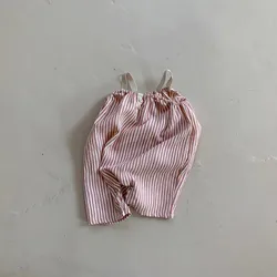 Pelele de camisola a rayas para niñas pequeñas, mono holgado y fino, mono informal sin mangas, mono informal para niños, 2024