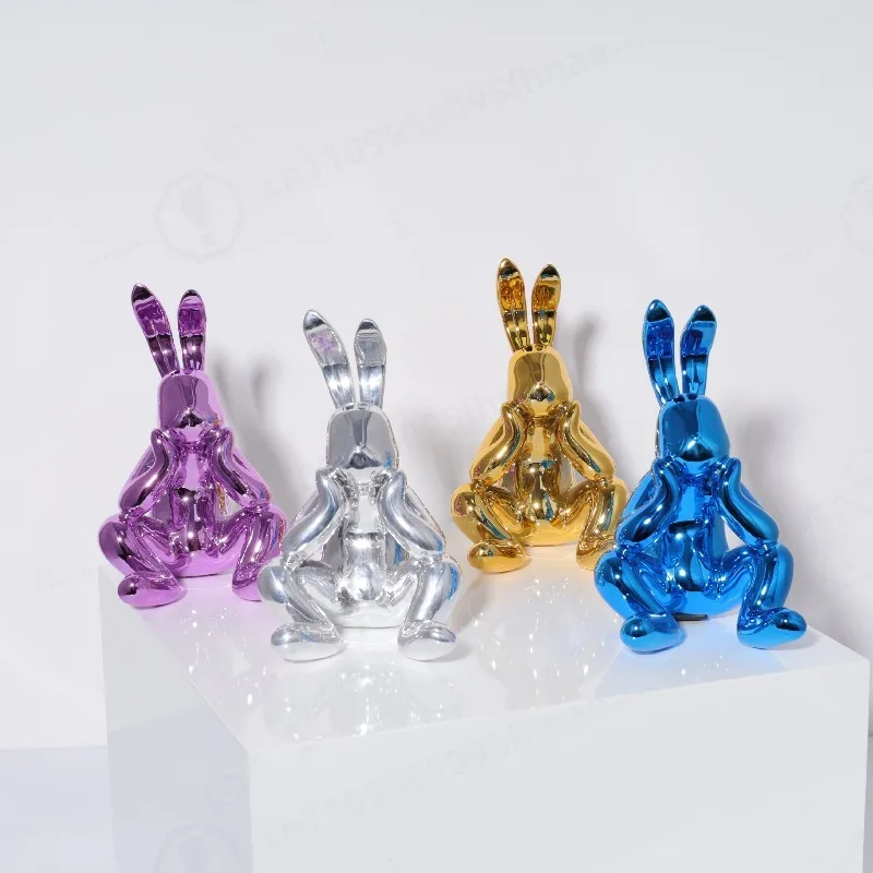 Creative Cute Rabbit Resin Decor Statue, Home Soft Furnishing Ornament Suitable For Model Flat Living Room Tabletop, Adorable