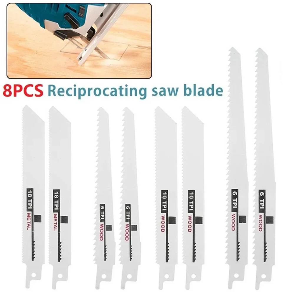 8pcs Assorted Reciprocating Saw Blades For Cutting Wood Metal Plastic Tube Fast Efficient Power Tool Parts