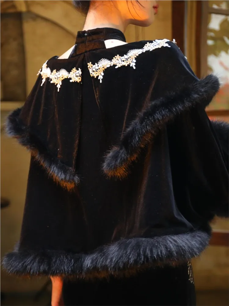 เสื้อคลุมขนสัตว์แบบจีนใหม่ ผ้าฟลีซหนานุ่ม ดีไซน์สีดำอเนกประสงค์ ให้ความอบอุ่น สั้น