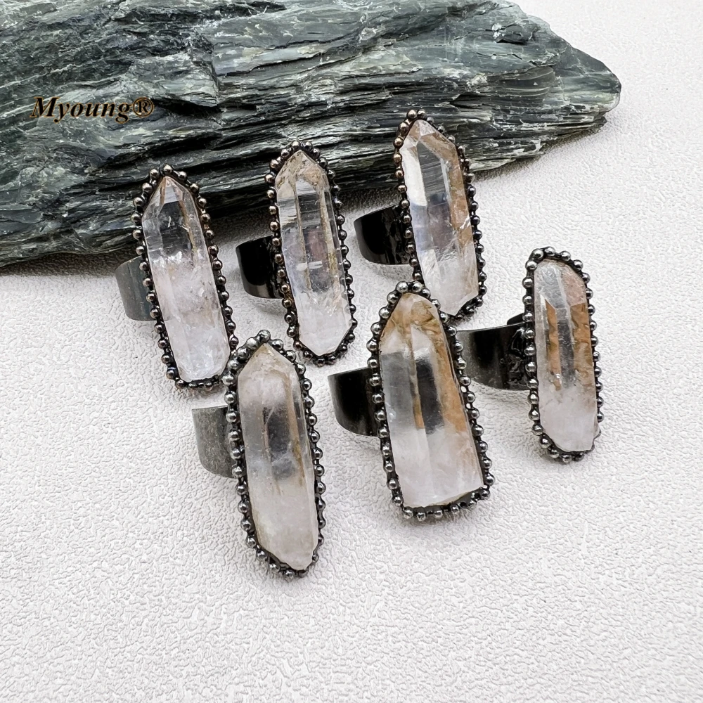 

10PCS Hand Soldering Boho Large Natural Clear Quartz White Crystal Vintage Adjustable Rings MY230576