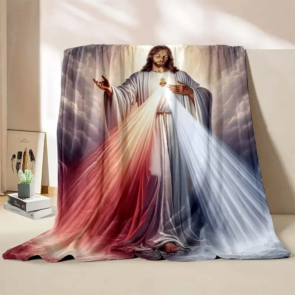 1PC God Jesus Believer Pray Printed Blanket Soft and Comfortable Home Travel Blanket Adult and Child Warm Blanket Catholic