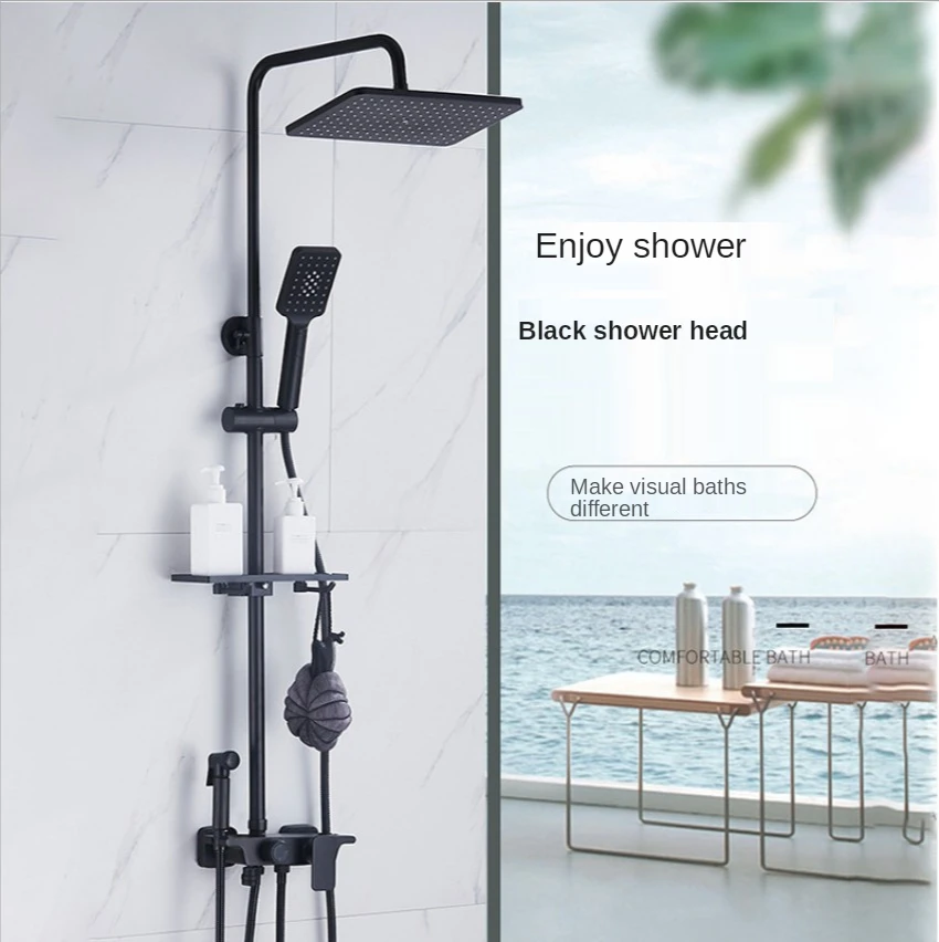 

Brass Multifunctional Bathroom, Toilet, Black Four-speed Pregnant Washer, Pressurized Rain Shower Head, Shower Set