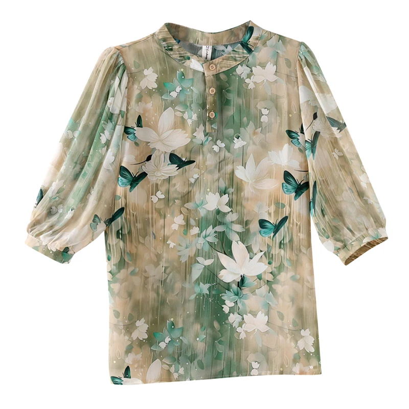

Women Summer Style Chiffon Blouses Lady Casual Half Sleeve Simplicity Style Printed Shirts Tops