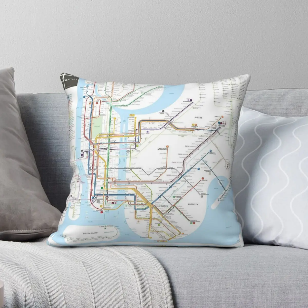 New York City Subway Map Square Pillowcase Polyester Linen Velvet Pattern Zip Decorative Throw Pillow Case Home Cushion Cover