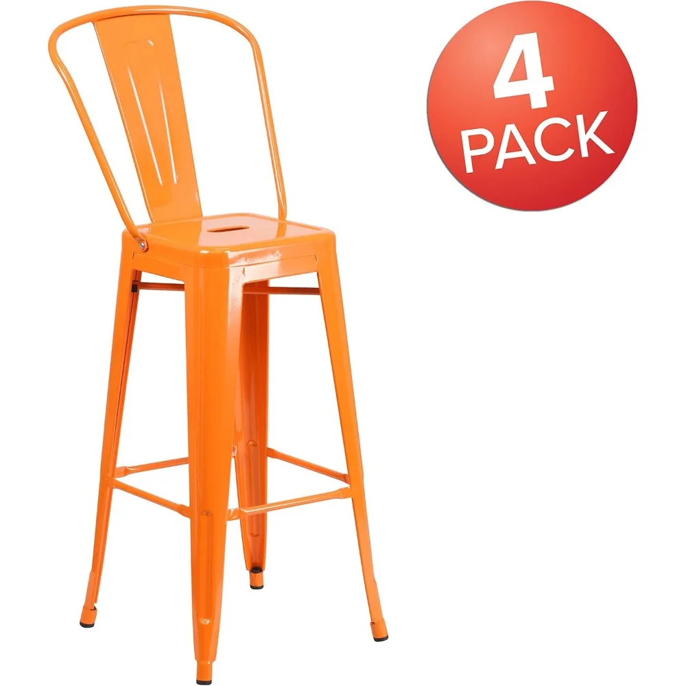 Lily Metal Barstool com Costas Removíveis, Laranja, Classe Comercial, Alta, Interior e Exterior, 4 Pack, 30 pol