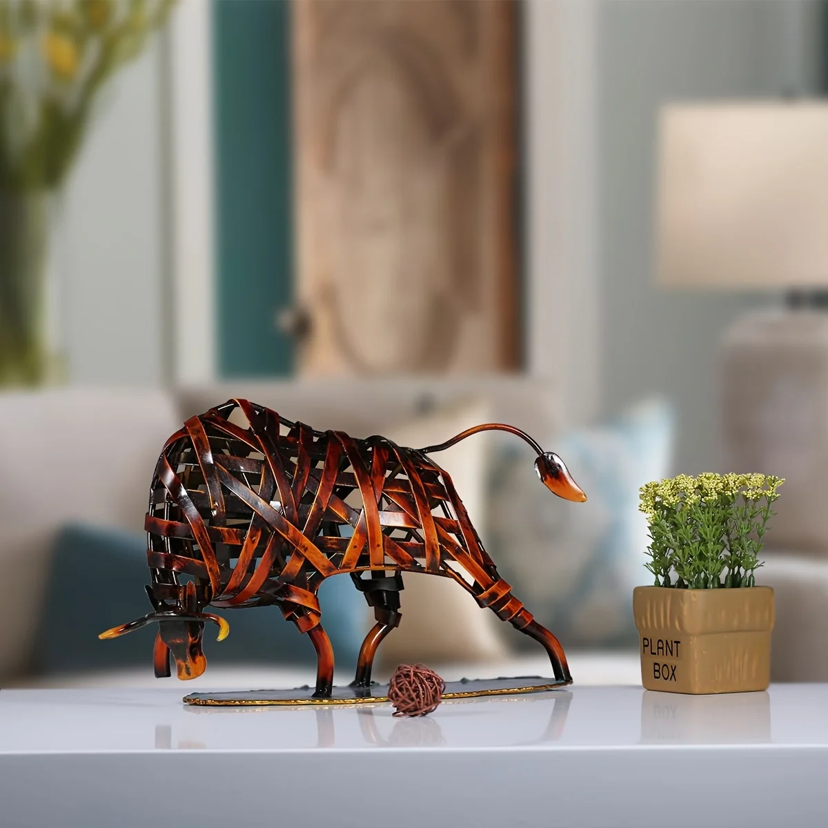 Iron woven cow Metal sculpture Iron sculpture Abstract sculpture Modern sculpture Home furnishings Animal sculpture Decoration C