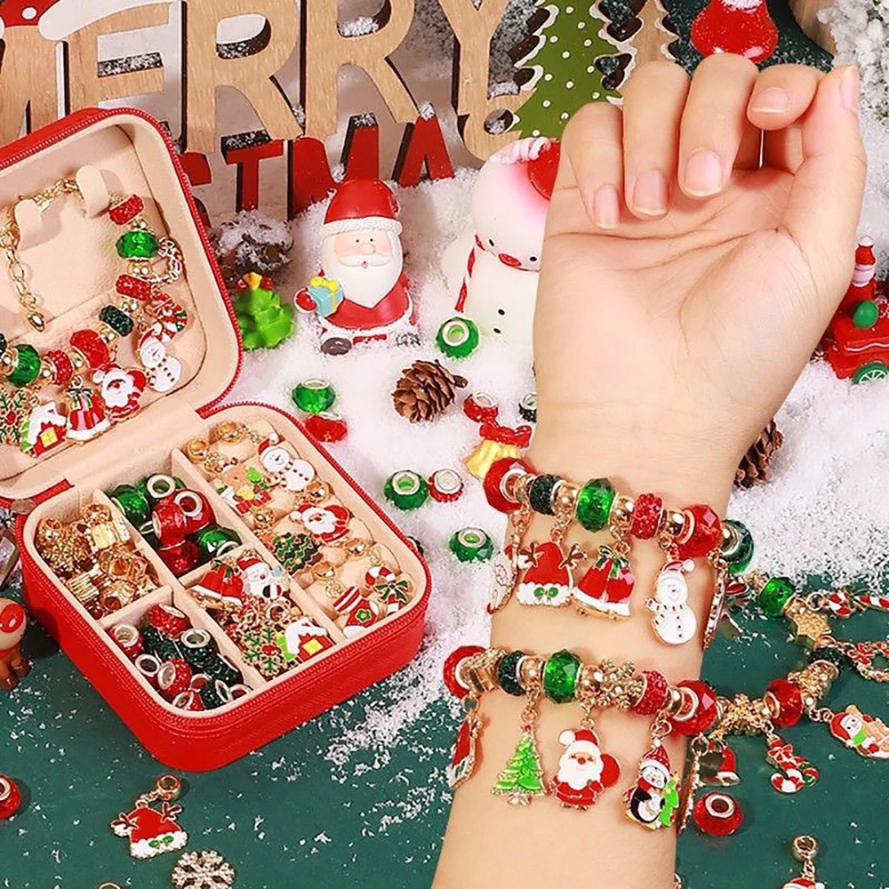 Christmas Bracelet DIY set with Storage Box Handmade Xmas Ornaments Kit Women Girls Nativity Souvenir Gifts Home Decor Supplies