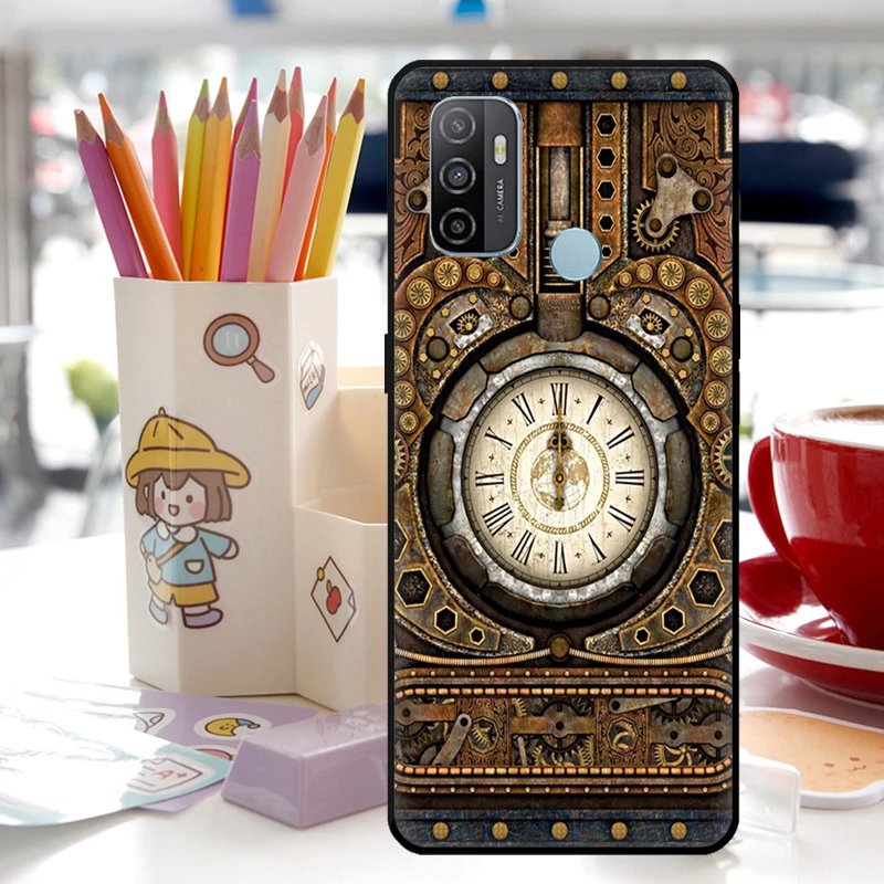 Steampunk Gears Vintage Time Machine Case For OPPO A78 A77 A57 A17 A16 A76 A96 A15 A54 A74 A94 A52 A72 A5 A9 A53 A54s A57s Cover