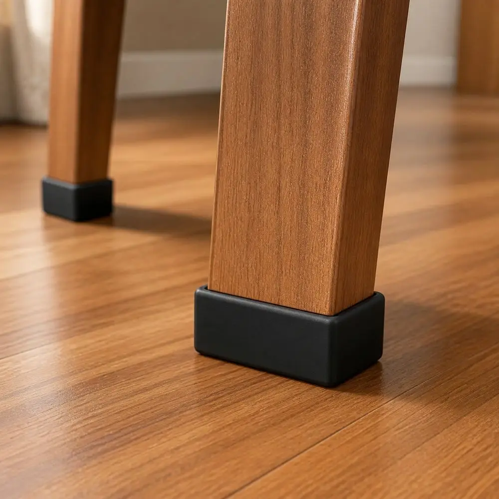 4PCS Rectangular Shape Furniture Leg Covers Textured Base Floor Protection Post End Caps Slip-On Structure Black