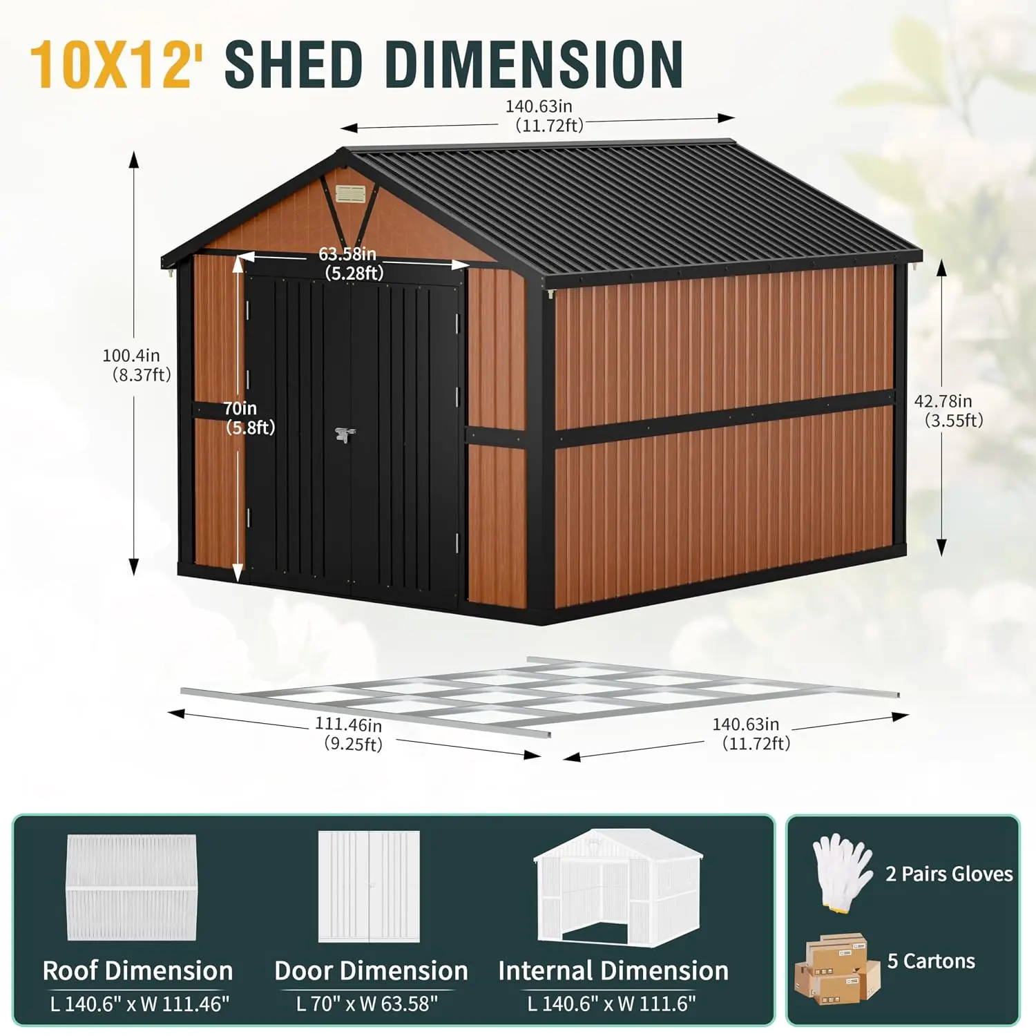 10x12 Ft Outdoor Storage Shed, Extra Large Metal Shed with Frame Floor, Lockable Doors, 2 Windows, Outside Steel, Customized