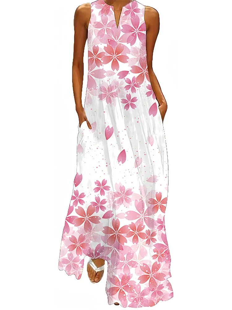 2025 Fresh Flower Fashion Sexy V-neck Ankle-length Dress Elegant Fashion Floral Print Long Dress Cocktail Dinner Long Dress Robe