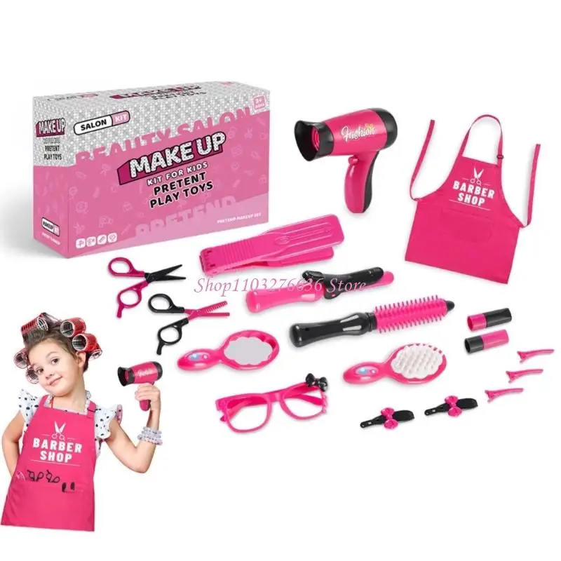 R6FD Pretend Play Hair Salon Kits Hair Styling Tool For Children Beauty Salon Playset for Children Social Skill Development