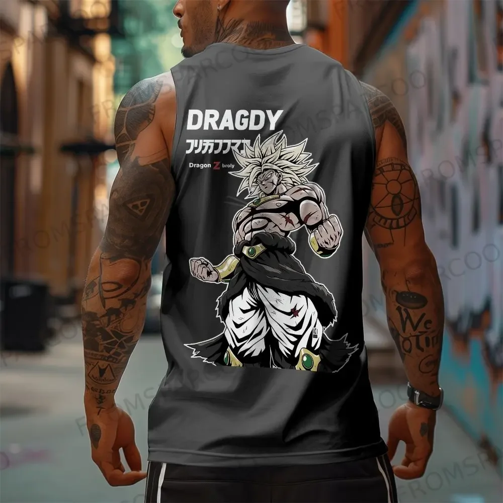 Koszulka bez rękawów Dragon Ball Anime Goku Print Tank Top 2025 Summer American-style Gym Men's Loose, Fashionable and Breathable Vest