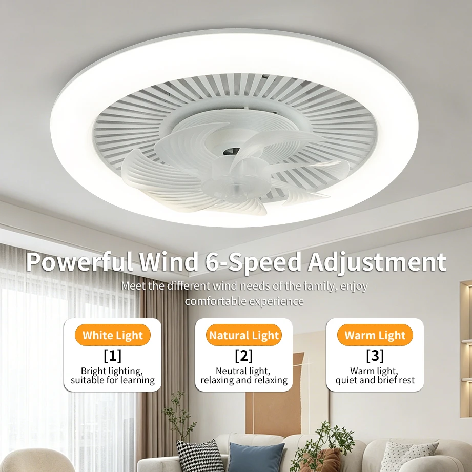 LED Ceiling Fan with Light and Remote Control, LED Ceiling Light, Silent DC Motor, 6-speed, Bedroom and Living Room Lamp