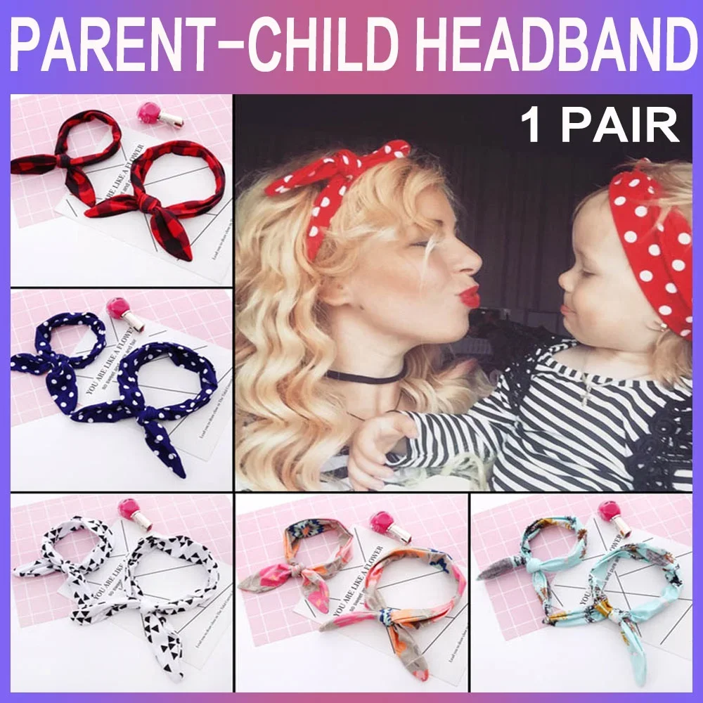 

New European and American Printed Mother and Child Suit, Baby Hairband, Headwear, Mother and Son Suit 6 Colors 1 pair