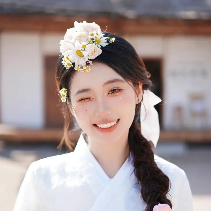 韓国の女性、衣類のアクセサリー、ヘッドバンド、花のヘアスーツ、新しい写真のためのhanbokheaddressフルセット